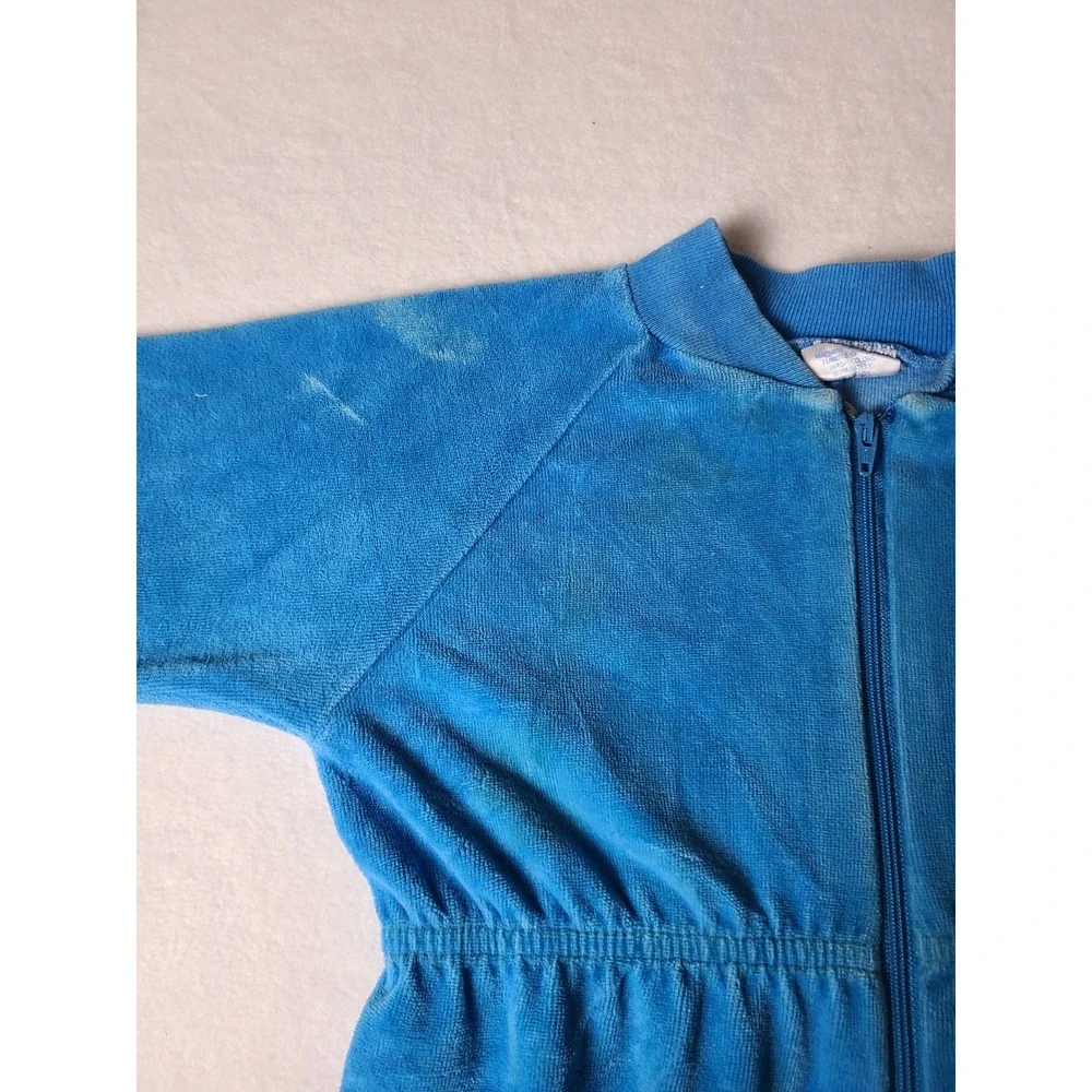 VTG Benay's Basics Footed Sleeper Kids Blue Velour Zip Up Pajamas Y2K Retro 90s